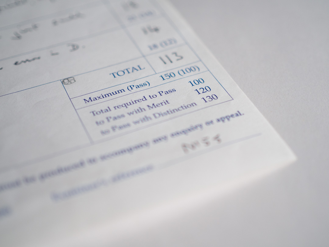 Bottom corner of an ABRSM music exam mark sheet showing total mark awarded