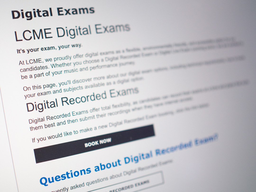 London College of Music website with details about digital music grade exams